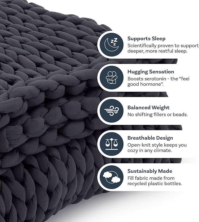 Nuzzie Chunky Knit Blanket - Breathable, Cooling, Hand Made Knit Throw Blanket for Sleep - Machine Washable, Stylish Decor Design (Charcoal, Full | 16lbs | 48"x72")