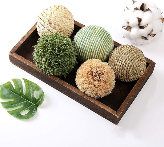 6pcs 3.5inch Woven Wicker Rattan Balls Decorative Ball Twig Orbs Green Orbs Vase Bowl Filler for Tabletop Decor