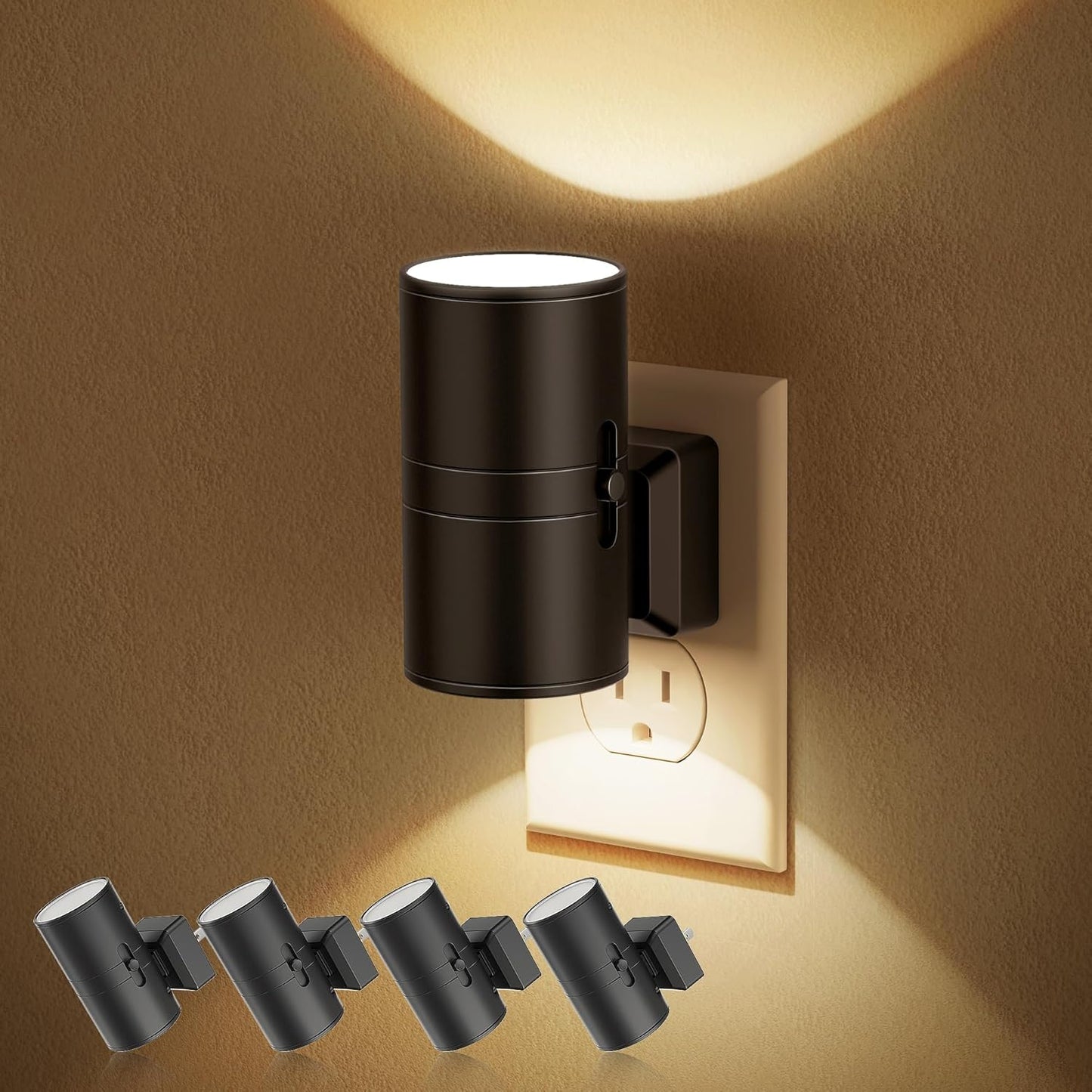 Night Lights Plug into Wall, Dimmable Night Light Plug in, Modern Night Lights with Dusk to Dawn Light Sensor, Soft White 3000K, 0-100LM Adjustable Brightness Nightlight for Hallway Bedroom, 4 Pack