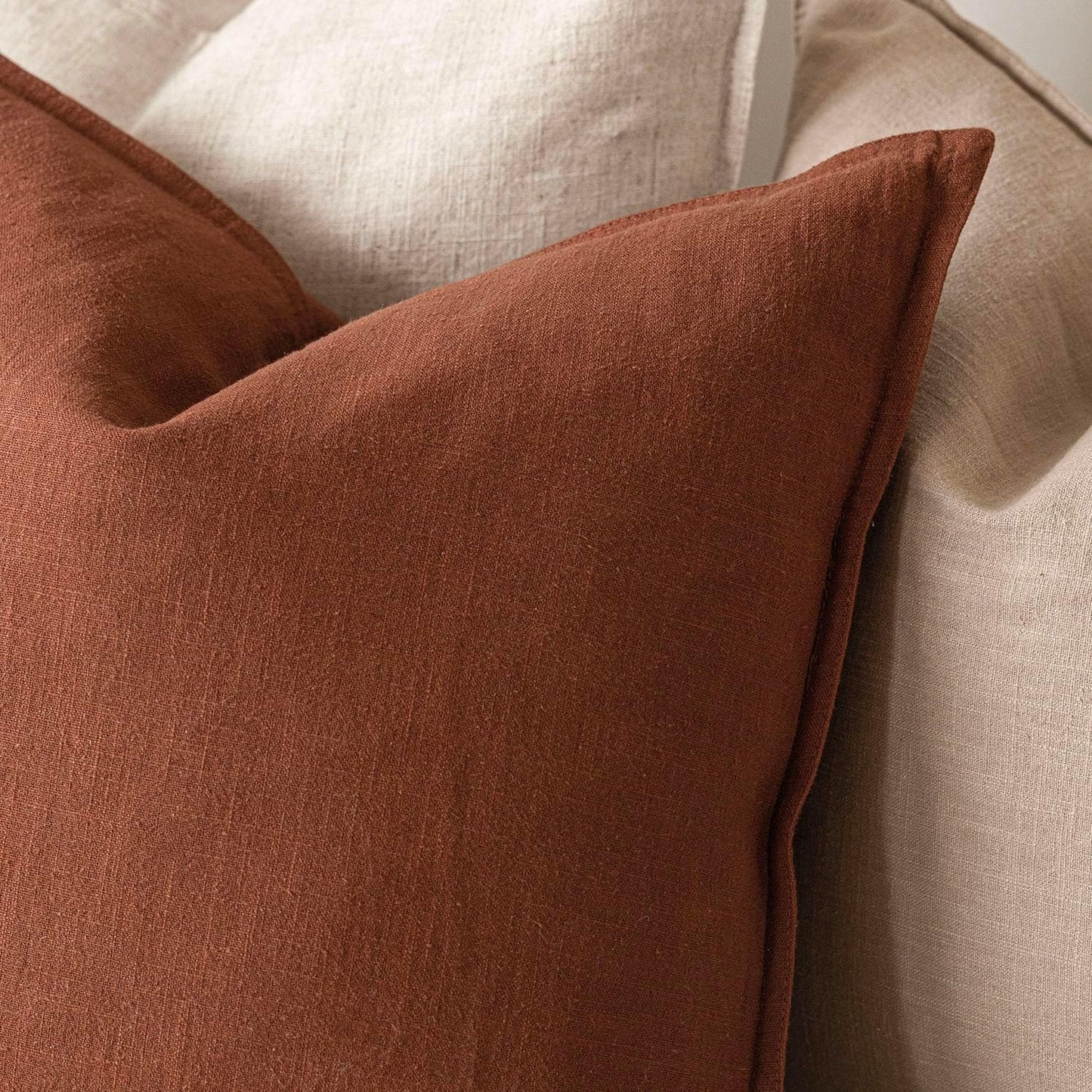 Foindtower Pack of 2, Decorative Linen Soild Throw Pillow Covers Accent Lumbar Cushion Case Boho Farmhouse Pillowcase for Chair Couch Sofa Bedroom Living Room Home Decor 12 x 20 Inch Fall Rust Orange