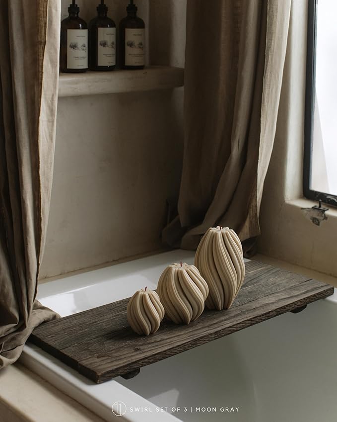 LAWA Swirl Candle - Large Beautiful Handmade Pillar Scented Soy Wax Twirl Elegant Bubble Aesthetic Candle Housewarming Gift Home Room Shelf Decor Idea Spiral Moon Gray (Medium)