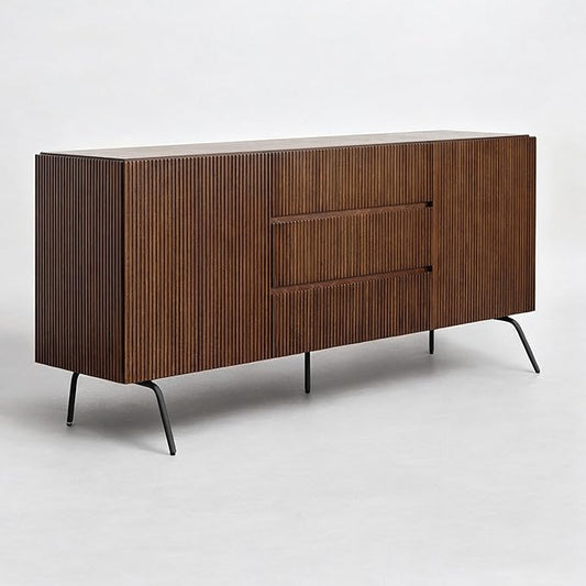 NTC Veil Sideboard with 2 Doors and 3 Drawers, Buffet Cabinet with Vertical Groove Design and Metal Legs, Storage Cabinet for Living Room, and Entryway, Effortless Assembly - Dark Walnut