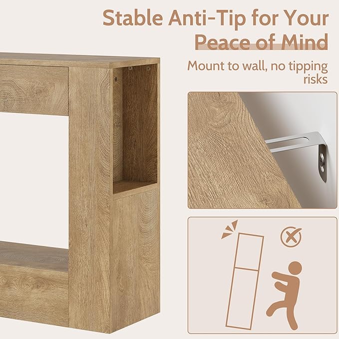 Farmhouse Console Table with Drawer, 47'' Wood Entryway Table with Storage Shelves, Narrow Sofa Table Behind Couch for Living Room, Hallway, Foyer (Natural)