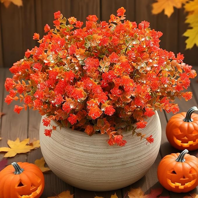 alyptus Artificial Fall Mums – 12 Bundles Fake Outdoor Fall Flowers with Greenery, UV Resistant No-Fade Faux Plants for Porch, Patio, Garden, Office & Thanksgiving Décor