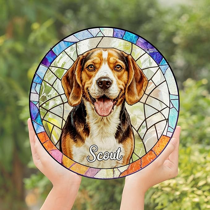 Custom Photo Pet Portrait Stained Glass Suncatcher Personalized Name Pet Image Memorial Ornament Window Hanging Sympathy, Pet Memorial Gift, Gift for Loss of Pet Dog Cat Window Hangings