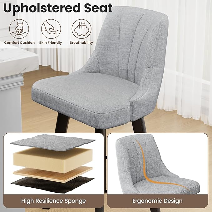 Counter Height Swivel Bar Stool, 24" Upholstered Fabric Barstools Set of 8, Counter Stool Chair with Back & Solid Wood Legs for Kitchen Island Dining Room (Light Gray)