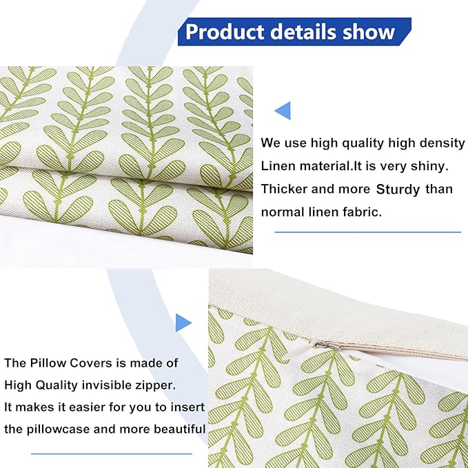 Decorative Throw Pillow Covers Set of 2 Grass Green Pillow Covers 20x20 Inch Throw Pillow Cover Linen Pillowcase Modern Boho Farmhouse Outdoor Pillow Covers for Couch Sofa Bed Living Room