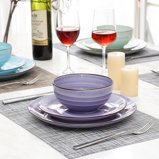 Selamica Ceramic Dinnerware Sets for 6, 18 Pieces Plates and Bowls Set, Scratch Resistant Dishes Set, Handpainted Swirl with Spot Dishwasher & Microwave Safe, Gradient Color