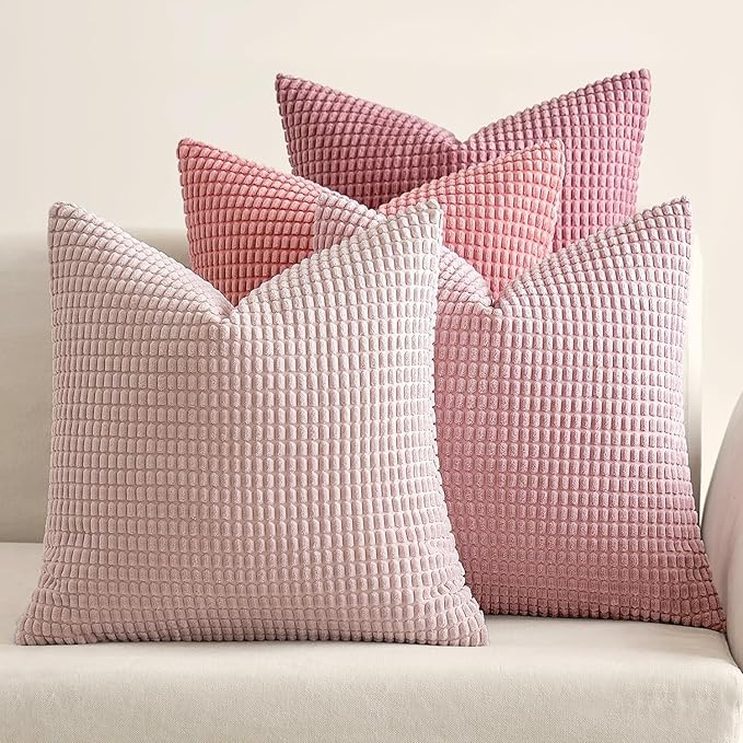 MIULEE Aesthetic Pink Home Decor Pillow Covers 18x18 Inch Set of 4 Romantic Sweet Soft Throw Pillows Coquette Room Decor Corduroy Couch Pillowcases for Sofa Livingroom Bed
