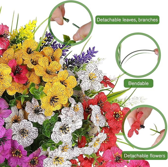 AGIRL 12 Bundles Artificial Flowers for Outdoor,No Fade Fake Plastic Flower Lavender Monkey Grass for Decoration,Faux Plants Hanging Planters Indoor Outside Garden Porch Window Box Home Wedding