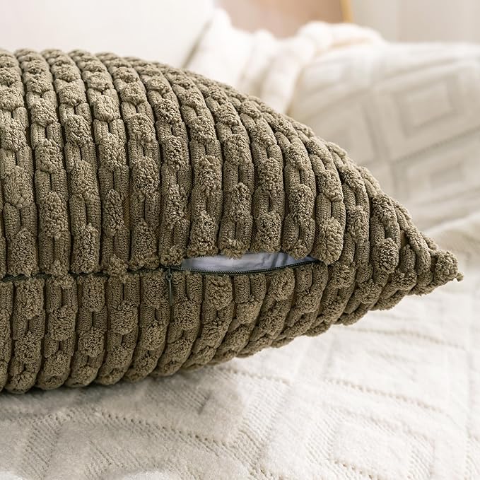 Set of 4 Olive Green Decorative Throw Pillow Covers 12x20 Inch Corduroy Pillow Covers for Bed Couch Sofa Living Room Soft Cushion Cases