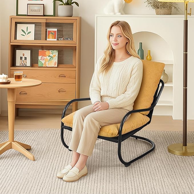 Peace nest Comfy Accent Chair Modern Living Room Bedroom Armchair with Mental Frame Comfortable Shredded Foam Cushion for Balcony Lounge Reading Meeting Room Yellow