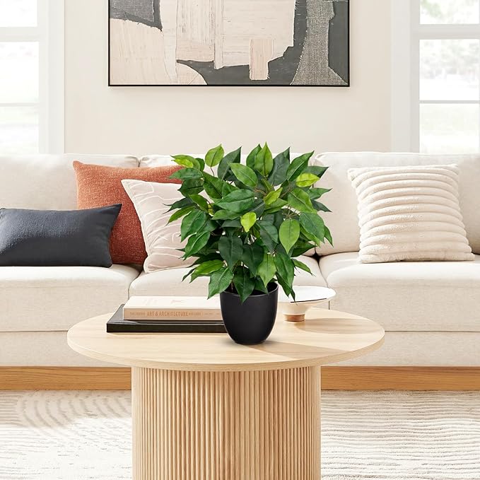 Fake Plant 15.7" Artificial Plants Indoor Small Ficus Potted Plants Silk Plants Faux Topiary Plant for Home Bathroom Bedroom Dining Room Kitchen Window Shelf Desk Centerpieces Tabletop Decor