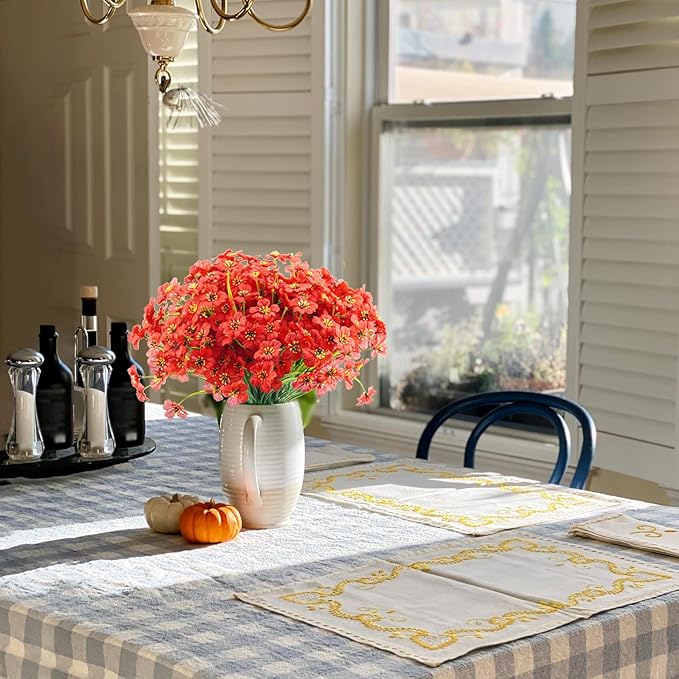 Uieke 72PCS Artificial Flowers for Outdoors, UV Resistant Fake Flowers No Fade Faux Plastic Plants for Garden Porch Window Box Home Summer Décor (Red)