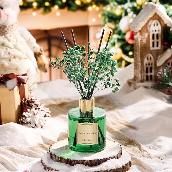 COCORRÍNA Reed Diffuser - Cedar Balsam 6.7 fl oz Diffuser with Sticks Bathroom Shelf Decor Christmas Reed Diffuser