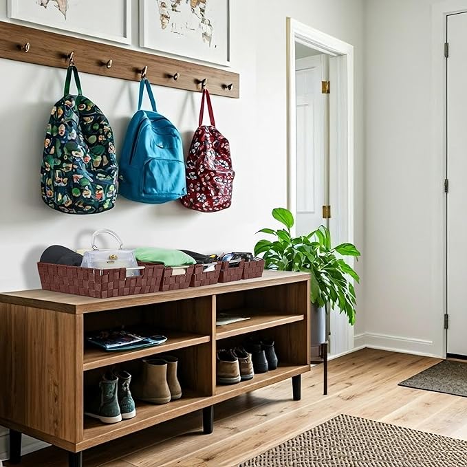 Sorbus Set of 9 Woven Storage Baskets – Mesh Hand-Woven Baskets for Organizing, Fabric Storage Bins for Linen Closet Organizer, Storage Baskets for Shelves, Home Organization and Decor (Chocolate)