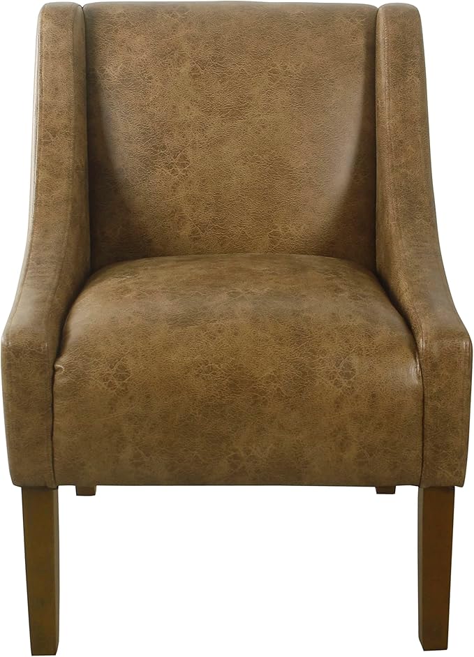 HomePop Modern Swoop Arm Accent Chair - Distressed Brown Faux Leather