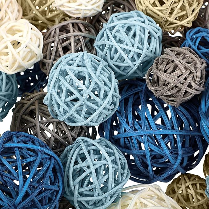 Patelai 36 Pcs Wicker Rattan Balls Decorative Balls for Vase Centerpiece Bowls Orbs Filler for Home Decor,4 Sizes(Cute Color)