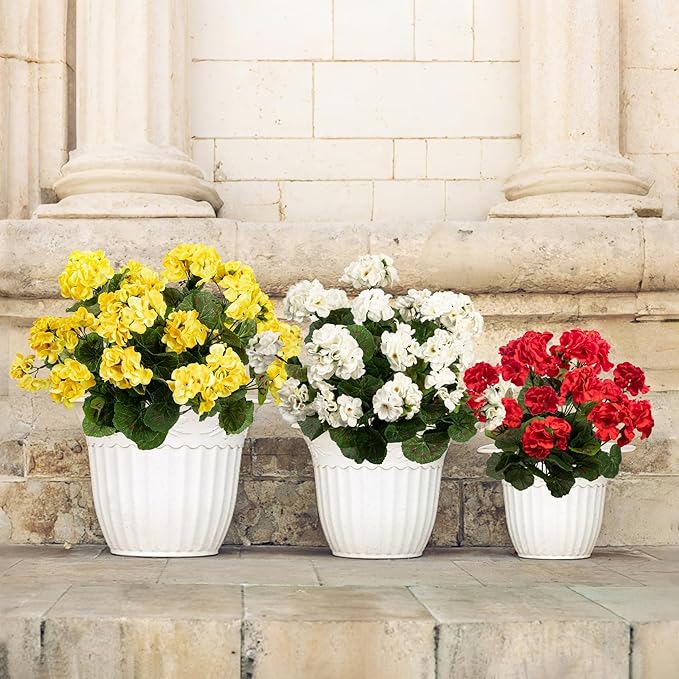 4PCS Home Decor Fake Plants Artificial Flowers Artificial Geraniums Outdoor Fake Flowers Artificial Flowers Fake Silk Bouquet, Fall Decor for Interior Porch Garden Decoration (Yellow) 14.4"