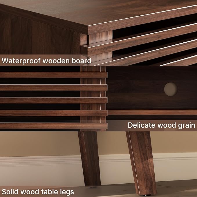 Mid-Century Modern TV Stand for 50/55/60 inch TV, Retro Entertainment Center with Storage Cabinet & Sliding Door, TV Stand for Living Room, Bedroom