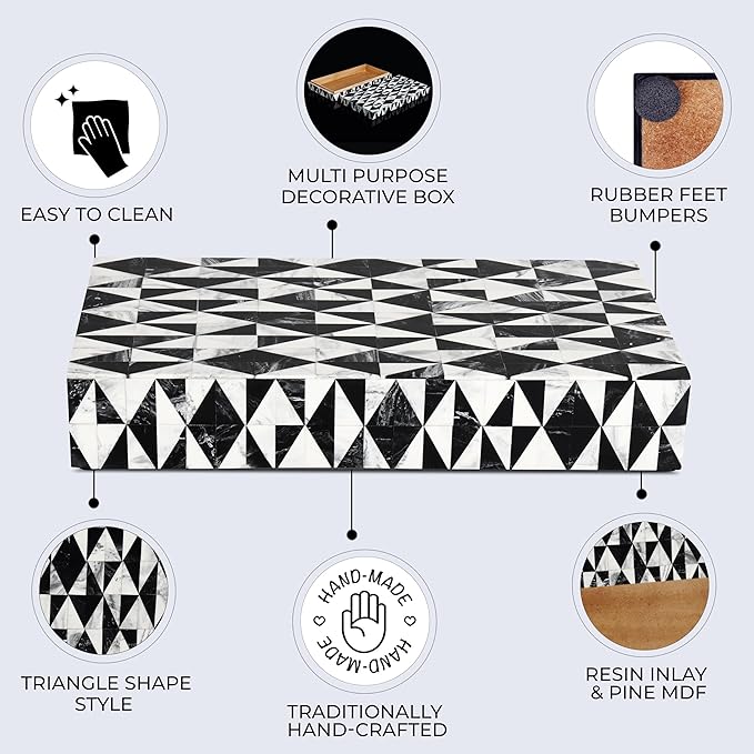 Handicrafts Home Handmade Harlequin Collection Decorative Jewelry Box Organizer – Keepsakes, Trinkets, and Home Decor – Antique Coffee Table Storage, Wedding Memory Box, Farmhouse Style Decor, 12x6x2