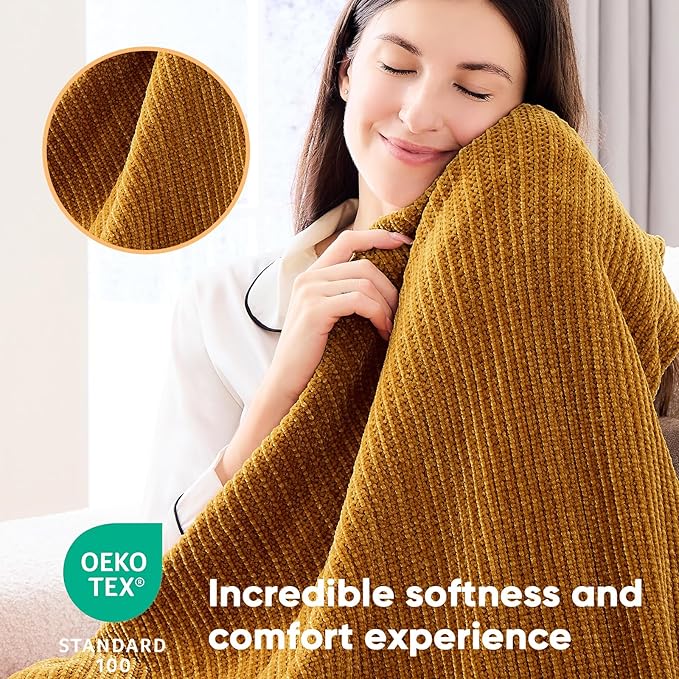 inhand Brown Throw Blanket for Couch Bed,Fall Home Decorative Soft Chunky Chenille Woven Blankets with Tassels,Lightweight Cozy Boho Farmhouse Warm Winter Gifts for Women,50"x60",Extra Thick