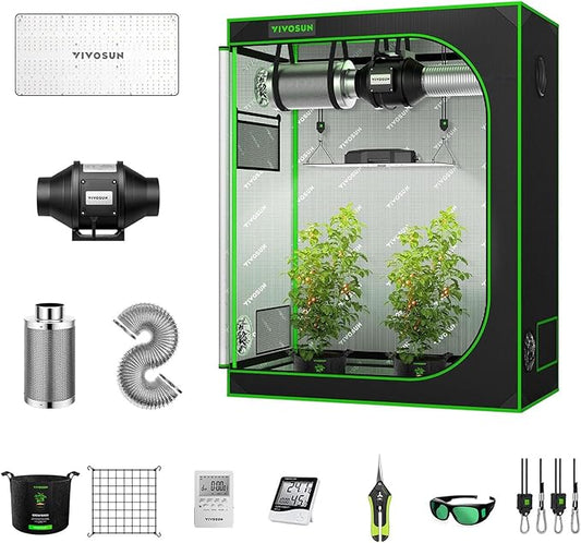 VIVOSUN GIY 4x2 Grow Tent Complete System, 4x2 ft. Grow Tent Kit Complete with 4 Inch Inline Fan Package, VS2000 LED Grow Light, Temperature Humidity Monitor, Netting, Grow Bags, Pruning Shear & Timer