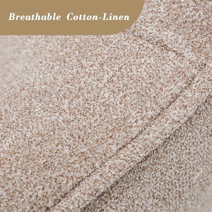 Athena Collection Mid Century Modern Chair for Living Room, Upholstered Wingback Reading Chair for Adults, Comfy Linen Fabric Armchair with Wooden Legs for Bedroom, Dorm, Balcony, Beige