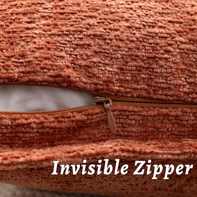 Burnt Orange Fall Decorative Throw Pillow Covers 20x20 Inch Set of 2 Cozy Soild Chenille Cushion Cases Soft Textured Square Couch Pillows Cover Boho Accent Farmhouse Pillowcases for Bed