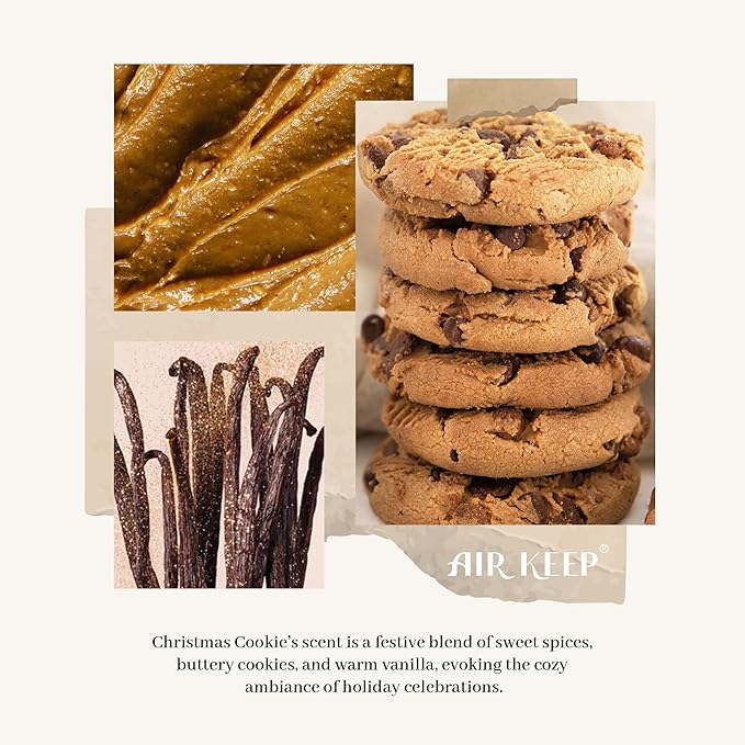 Airkeep Christmas Reed Diffuser Set - 3.38 fl oz (100 ml) Christmas Cookie Oil Diffuser with 8 Reed Sticks, Home Fragrance for Bathroom Shelf Decor