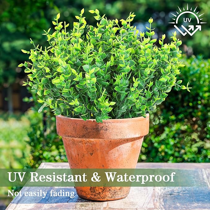 AGIRL 24 Bundles Fake Plants Greenery Stems,Artificial Plants for Outdoor,No Fade Faux Plastic Plants for Hanging Indoor,St Patricks Day Decoration Garden Porch Window Box Home Wedding Farmhouse