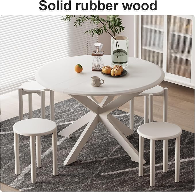 Stackable Wood Round Stools Set of 4, 18 Inch Top Side Tables Sturdy and Durable, No Installation Required for Nesting End Table, Barstool, White