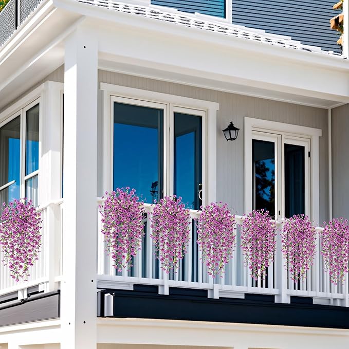 Artificial Hanging Flowers for Outdoors Faux Plants Decoration, 2 Packs Fake Silk Daisy Flower Realistic Outdoor Flowers UV Resistant Porch Patio Window Yard Outside Decor(Purple)