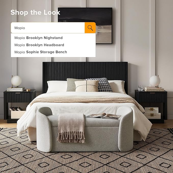 mopio Sophie 51" Ottoman Storage Bench, Entryway and Window Seating, End of Bed Curved Stool for King & Queen Bed, Storage Chest for Bedroom (Light Gray Fabric)