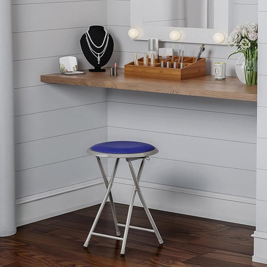 Folding Stool - Backless 18-Inch Stool with 225lb Capacity for Kitchen or Rec Room - Portable Indoor Counter Bar Stools by Lavish Home (Blue)
