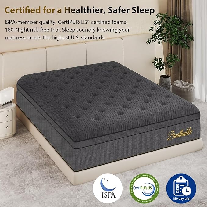 Twin Size Mattress in a Box, 12 Inch Medium Firm Hybrid with Lumbar-Zoned Foam, Pocket Springs for Edge Support and Motion Isolation