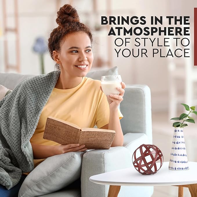 Everydecor Metal Decorative Sphere for Home Decor - Decorative Balls for Shelves, Centerpiece Bowls, Bookshelf - Decoration Orbs Accents for Living Room, Bedroom - Distressed Red Shelf Spheres