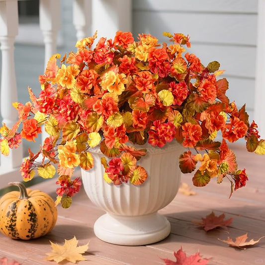 Artificial Fall Flowers for Outdoor Decor 2 Pcs UV Resistant Fake Flowers, Faux Fall Flowers for Outdoor Planters Autumn Silk Flowers for Porch Garden Patio Yard Halloween Decorations
