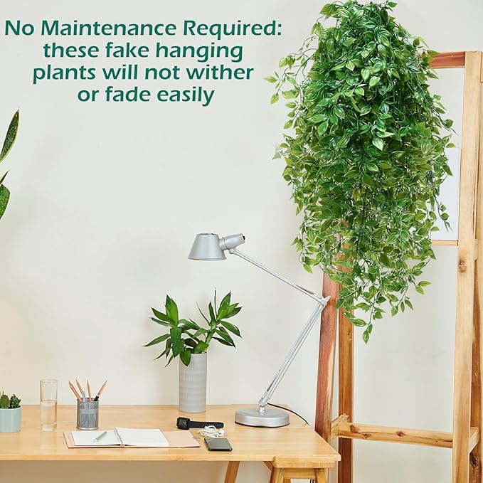 Hoteam 12 Pcs Artificial Hanging Plants 32 Inch Fake Ivy Vines with Fake Leaves Patio Artificial Plants Greenery for Living Room Indoor Outdoor Wall, No Basket (Vine)