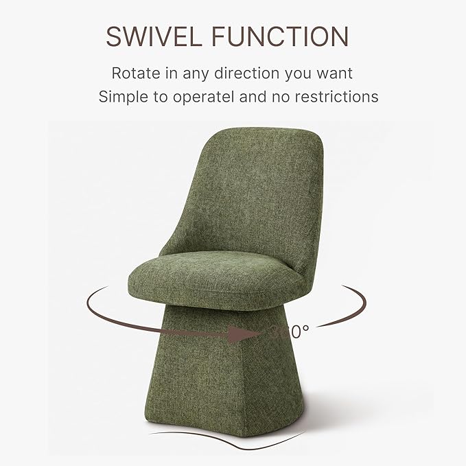 Swivel Dining Chair Mid Century Modern DeskChair High Back Upholstered Linen Fabric SideChair for Kitchen Diningroom Bedroom,Moss Green,1 Box