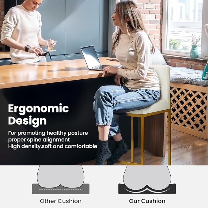 PHI VILLA White Bar Stools Set of 6, Counter Height Bar Stool Faux Leather Barstools with Back, 24 inch Kitchen Bar Chairs