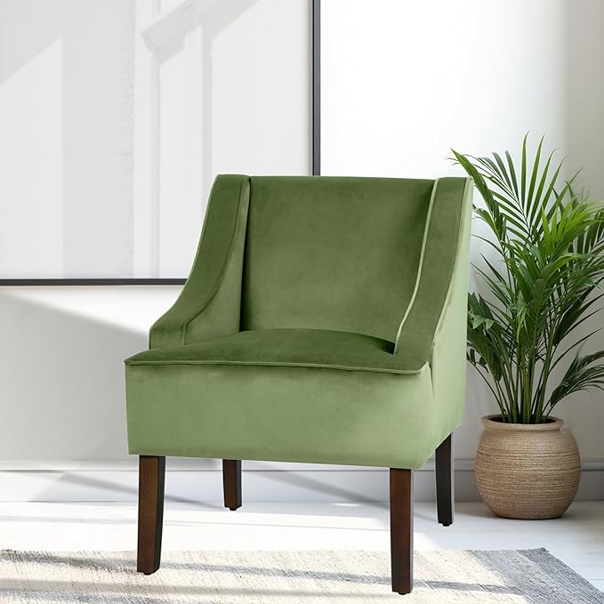HomePop Velvet Swoop Arm Living-Room-Chairs, Green Velvet