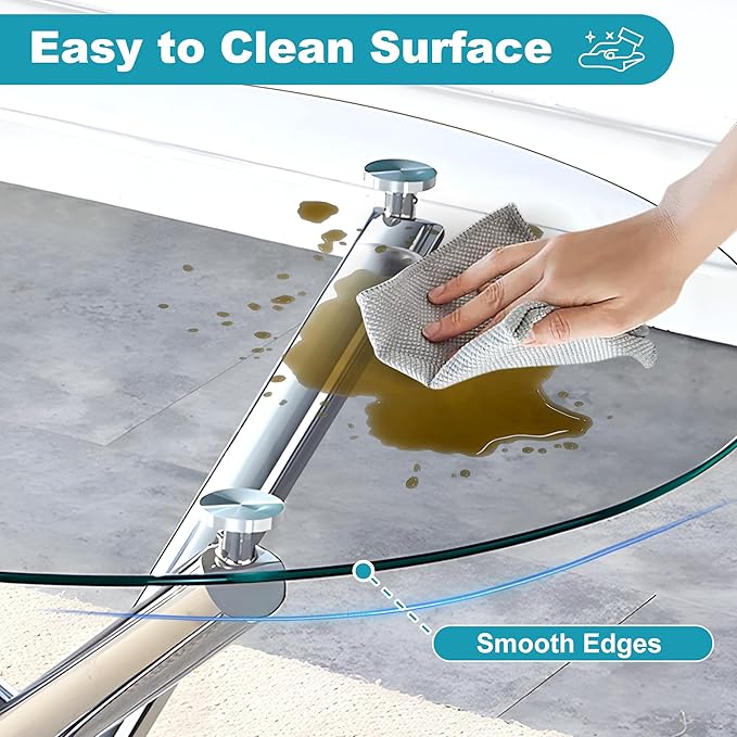 Kitchen Table Classic Dining Table for 4 Round Glass Dining Table 42" Kitchen & Dining Room Tables with Metal Legs and Glass Tabletop for Dining Room and Apartment, Silver