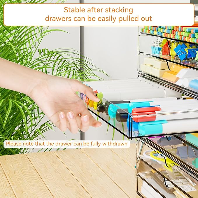 Yieach 11.1 Inch Long Clear Drawer Organizers Stackable,3 Pack Small Acrylic Drawers,School,Office Supplies Organizer And Storage Bins for Stationery,Marker,Pen,Pencil,Craft Desktop Storage Drawers
