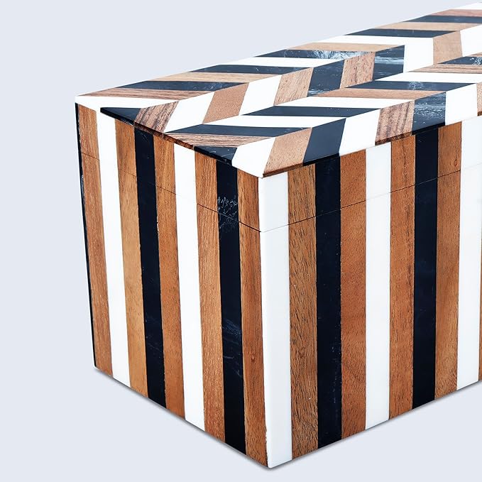 Handicrafts Home Handmade Decorative Storage Box with Lid- Jewelry Storage, Memory Keepsake, Gift Box for Women, Marquet Cosmo Pattern, Resin Inlay & Wood-Modern Decor Cajas Organizadora-10X5X5 Inch