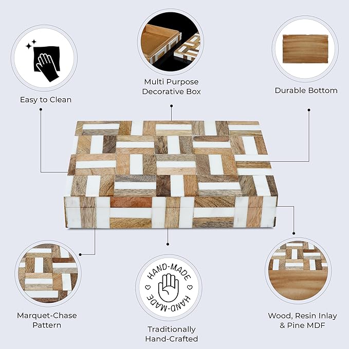 Handicrafts Home Decorative Storage Box, Keepsake Holder & Gift Box or Decorative Accent, Home decor, Jewelry Organizer, Made with Wood & Resin Inlay, Handmade Marquet Chase Collection-6X8X1.5 in