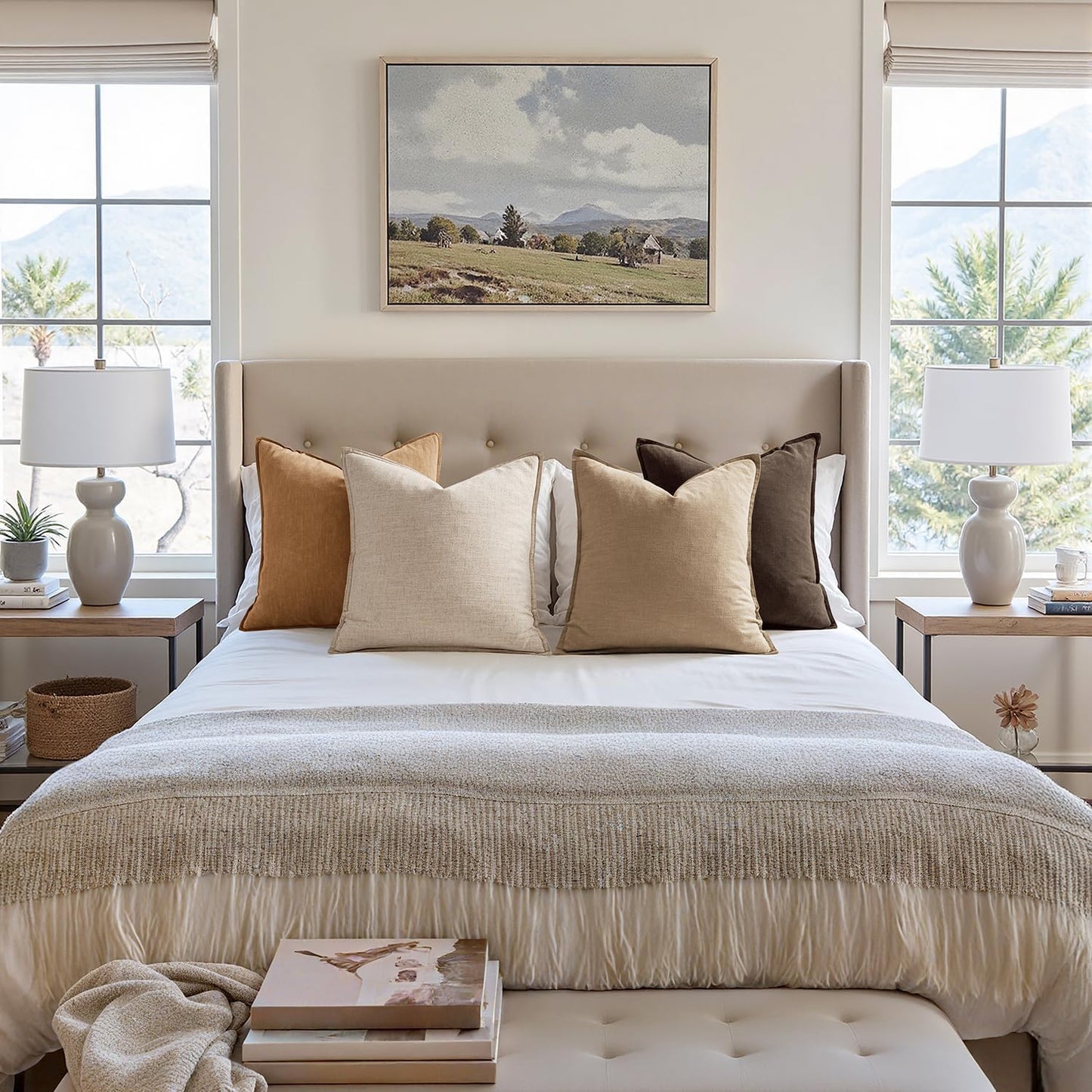 MIULEE Neutral Brown Linen Pillow Covers Pack of 4 Decorative Nautral Solid Fall Throw Pillow Covers Soft Accent Boho Farmhouse Couch Pillowcases Modern Home Decor for Living Room Bed Sofa 18x18 Inch