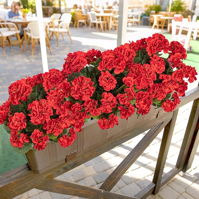 4PCS Home Decor Fake Plants Artificial Flowers Artificial Geraniums Outdoor Fake Flowers Artificial Flowers Fake Silk Bouquet, Fall Decor for Interior Porch Garden Decoration (Red) 14.4"