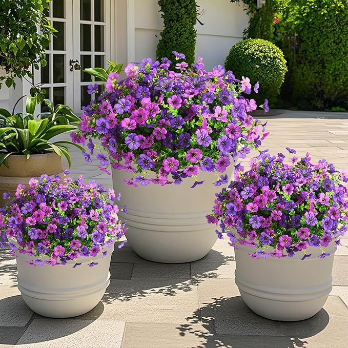 Artificial Flowers Faux Plants Outdoor Fake Flowers Spring Decor,12 Bundles Realistic Plastic Plant Colorful Daisy UV Resistant for Porch Patio Home Yard Garden Window Box Pot Planters