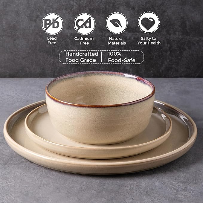 AmorArc Stoneware Dinnerware Sets,Round Reactive Glaze Ceramic Plates and Bowls Sets,Highly Scratch Resistant | Dishwasher & Microwave Safe Dishes,Service for 6 (18pc)